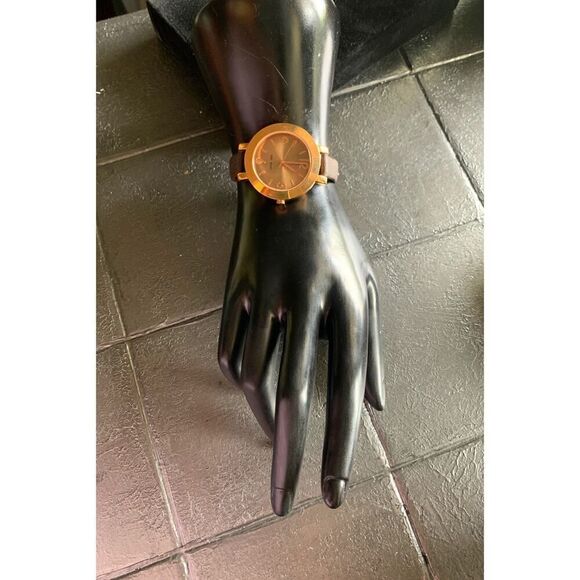 Nine West Rose Gold Tone NW1319 Genuine Leather strap watch, AS IS condition - Picture 1 of 5